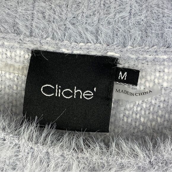 Cliche Stars Fuzzy Crop Pullover Sweater Blue White Medium - Picture 10 of 13